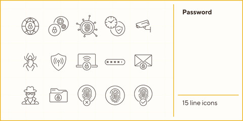 Canvas Print - Password line icons. Set of line icons. Cloud with padlock, fingerprint. Internet security concept. Vector illustration can be used for topics like information security, computing