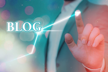 Poster - Writing note showing Blog. Business concept for regularly updated website web page run by individual