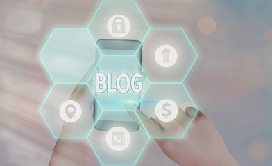 Poster - Word writing text Blog. Business photo showcasing regularly updated website web page run by individual