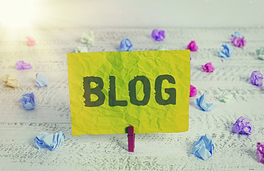Poster - Conceptual hand writing showing Blog. Concept meaning regularly updated website web page run by individual