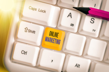 Fototapete - Writing note showing Online Marketing. Business concept for leveraging web based channels spread about companys brand