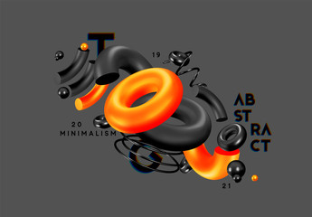 Poster - Modern minimal design with realistic 3d render objects. Abstract background. Art trend poster. Vector illustration