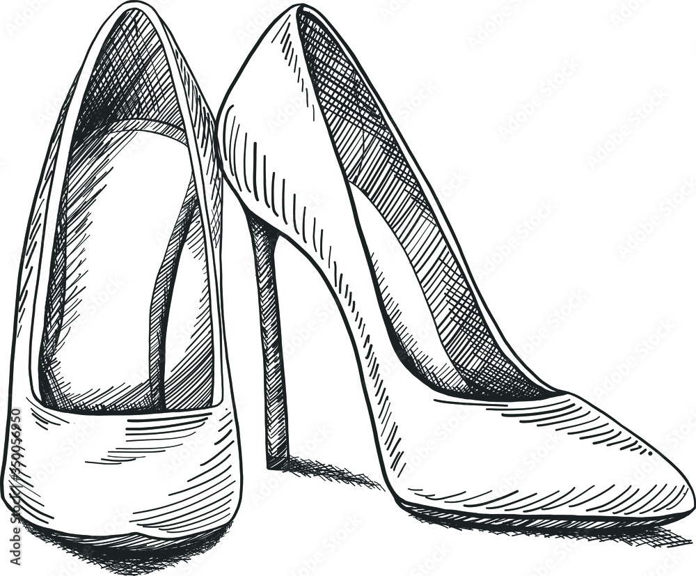Vector hand drawing modern fashion high heels shoes sketch for banner ...