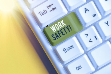 Poster - Writing note showing Work Safety. Business concept for policies and procedures in place to ensure health of employees