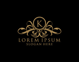 Wall Mural - Luxury K Letter Logo, Flourishes calligraphic monogram emblem template for Restaurant, Boutique,Wedding, Hotel, Photography, Fashion and Label.