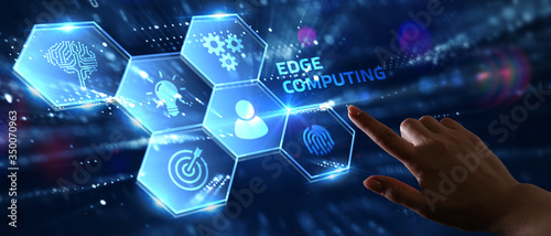 Photographie Edge computing modern IT technology on virtual screen