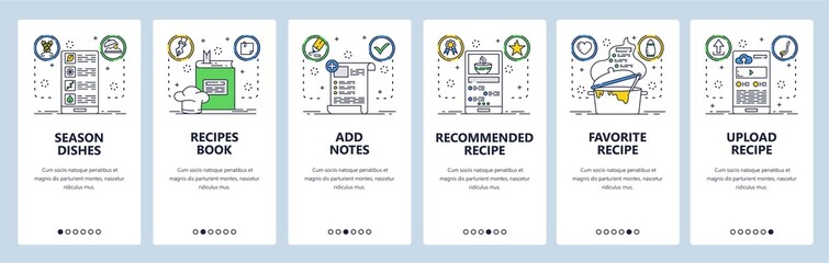 Poster - recipe book website and mobile app onboarding screens vector template