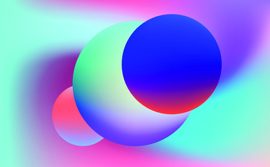 Poster - Colorful gradient spheres on iridescent holographic background . Surreal vivid blurred backdrop and wallpaper.