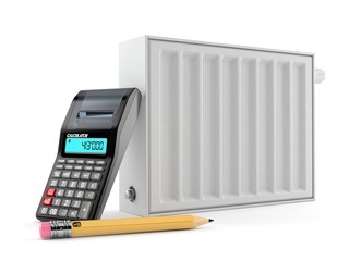 Canvas Print - Radiator with calculator and pencil