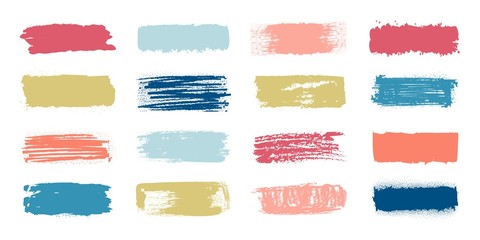 brush paint swatch. makeup strokes with fashion pastel colors, banners with patch and smudge effect.