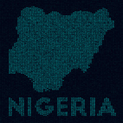 Nigeria tech map. Country symbol in digital style. Cyber map of Nigeria with country name. Charming vector illustration.