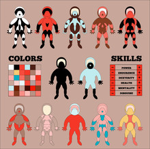 Set Different Character Stands In Game Interface Presentation, Human Design Style, Superhero Team Collection, Color And Skills Your Cartoon Person