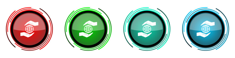 Aufkleber - Hand care planet environment round glossy vector icons, set of buttons for webdesign, internet and mobile phone applications in four colors options isolated on white background
