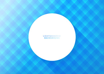 Poster - Blue 3d wall and blank white round with long shadow. Template background for product or advertising.