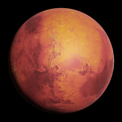 Wall Mural - Mars, the red planet, isolated on black background 