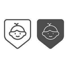 Poster - Child under protection line and solid icon, 1st June children protection day symbol, Baby in frame vector sign on white background, Kids safety icon outline style mobile and web. Vector graphics.