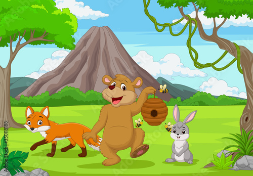 Cartoon wild animals in the forest