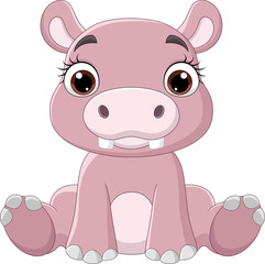 Poster - Cartoon funny baby hippo sitting