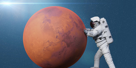 Wall Mural - astronaut and planet mars, world of the solar system