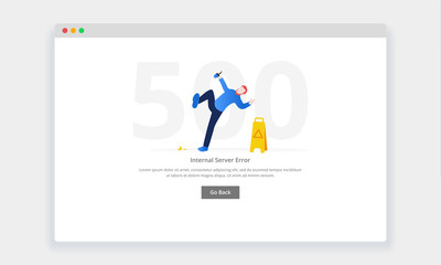 Wall Mural - modern flat design concept of man falling next to wet floor sign for website and mobile website. emp