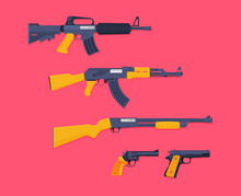 Flat Illustration Of Guns Set Vector For Web Design
