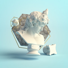 Wall Mural - 3d-illustration of an abstract composition of dionysus sculpture and primitive objects