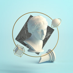 Wall Mural - 3d-illustration of an abstract composition of nymph sculpture and primitive objects