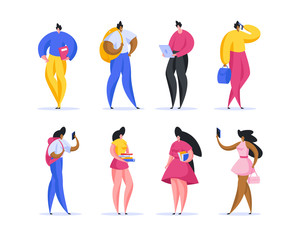 Poster - Diverse students during university studies. Flat cartoon people vector illustration