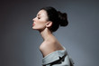 © angel_nt - Portrait of a fashion woman with a bunch of hair. Perfect face profile girl, natural cosmetics for face care