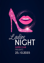 Ladies Night Glamour Party Flyer Template With Shoe And Lips.