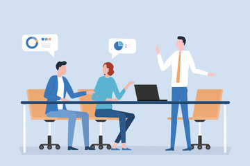Poster - flat vector group business team meeting and working concept 