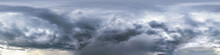 Blue Sky With Beautiful Dark Clouds Before Storm. Seamless Hdri Panorama 360 Degrees Angle View With Zenith For Use In 3d Graphics Or Game Development As Sky Dome Or Edit Drone Shot