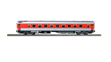 Red Passenger Train Wagon On Rails, Isolated On A White Background  With Clipping Path