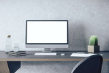 Fototapeta  - Designer desktop with empty white computer screen