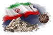 Economic crisis in Iran. National debt, banking crisis,bankruptcy,budget recession. Wrecking coronavirus ball on chain hangs near cracked bank. crack business, economy.