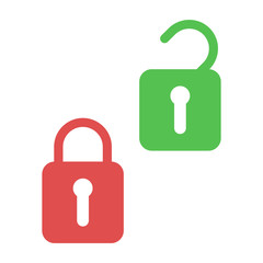 Poster - Lock and unlock. Icons of open and closed padlock. Security with key or password. Lock for door or safe. Symbol safety, privacy and secret. Protection in web, internet. Secure code of login. Vector.