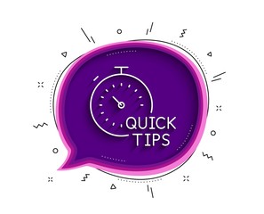 Poster - Quick tips line icon. Chat bubble with shadow. Helpful tricks sign. Tutorials with timer symbol. Thin line quick tips icon. Vector