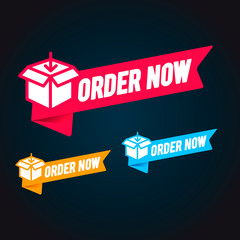 Poster - vector illustration order now label set. modern web banner collection.