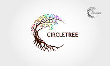 Circle Tree Vector Logo This Beautiful Tree Is A Symbol Of Life, Beauty, Growth, Strength, And Good Health. Rainbow Tree Style.