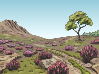 Heathland graphic color landscape sketch illustration vector