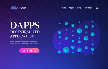 Aufkleber - Dapps UI UX vector web template for website header, banner, slider or landing page. Fintech Open-source software and Smart Contract concept. Decentralized Application on blockchain technology.
