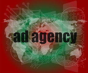 Poster - pixeled word ad agency on digital screen. ad agency