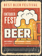 Poster - Oktoberfest placard. Traditional alcoholic event beer festival vector restaurant frame vintage poster template. Oktoberfest holiday, event fest graphic illustration beer