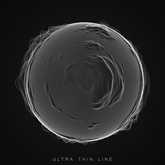 Aufkleber - Ultra thin line fluid geometry. Dynamic vector distorted spheres. Digital fractal 3d swirl. Futuristic sound or data waveform. Chaotic particle wave motion trails.