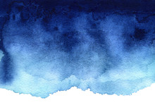 Dark Blue Watercolor Background. Hand Drawn Watercolor Background.