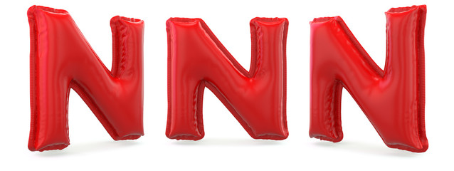 Wall Mural - Capital letter N. Uppercase. Inflatable red balloon on background. 3D