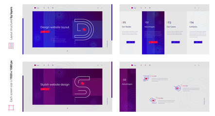 Wall Mural - digital abstract creative blue web design four screen template. stylish custom and individual set of
