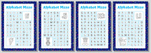 Alphabet Maze Set. Letters I, J, K, L. Educational Puzzle Worksheet.  Vector Illustration.