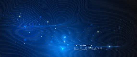 Fototapete - Vector illustration molecule,Connected lines with dots,technology on blue background. Abstract internet network connection design for web site.Digital data,communication,science and futuristic concept
