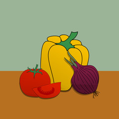 Wall Mural - Hand drawn colorful vegetables background